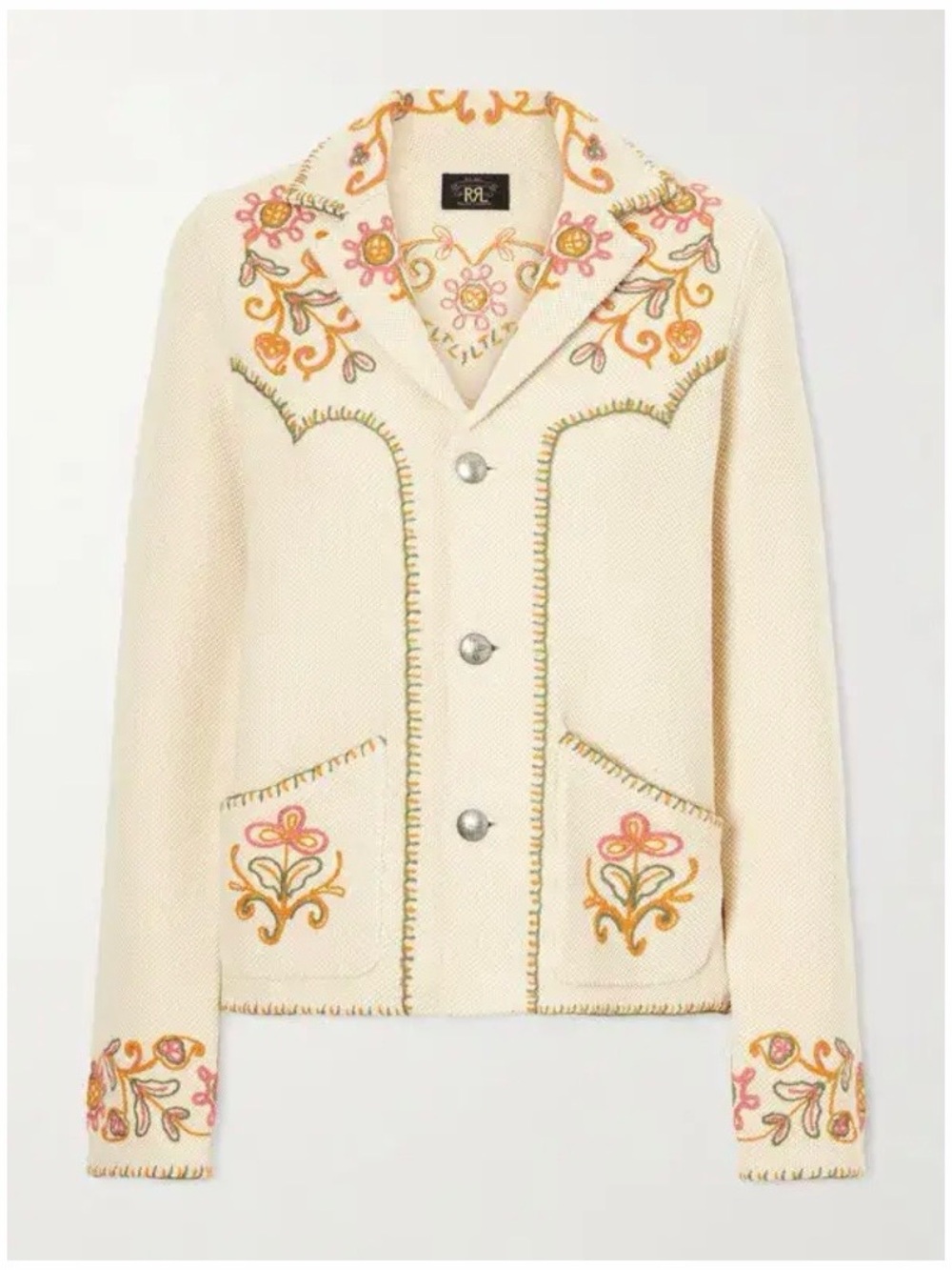 Ralph Lauren Double RL Cream Embroidered Wool-Blend Blazer